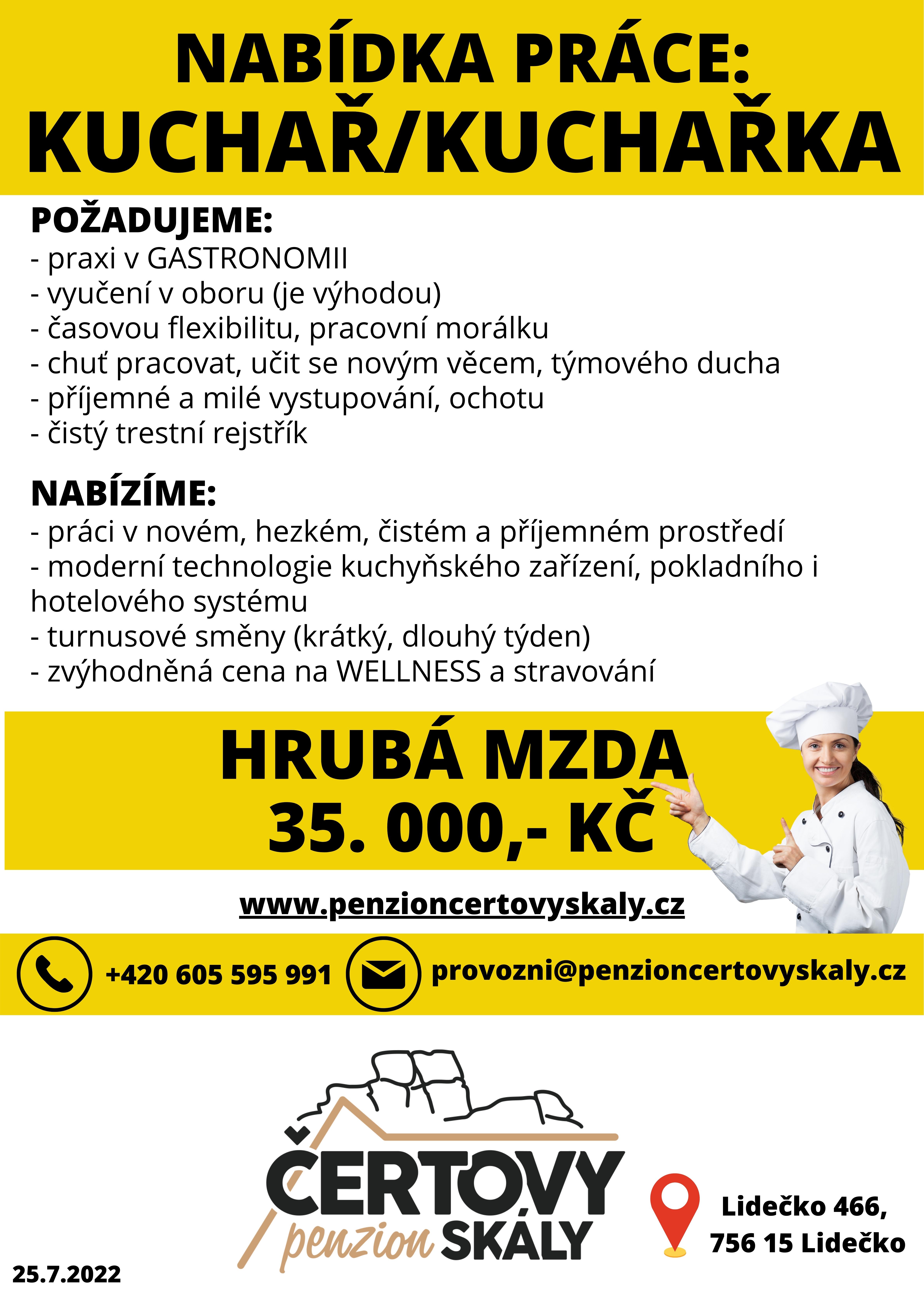 Kuchař/kuchařka - Penzion Čertovy skály